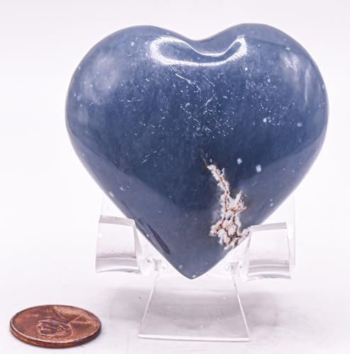 55mm Blue Angelite Heart with Stand - Peru