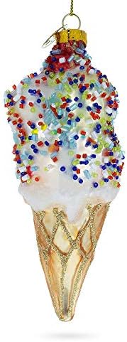 Sprinkled Ice Cream Cone Christmas Glass Ornament