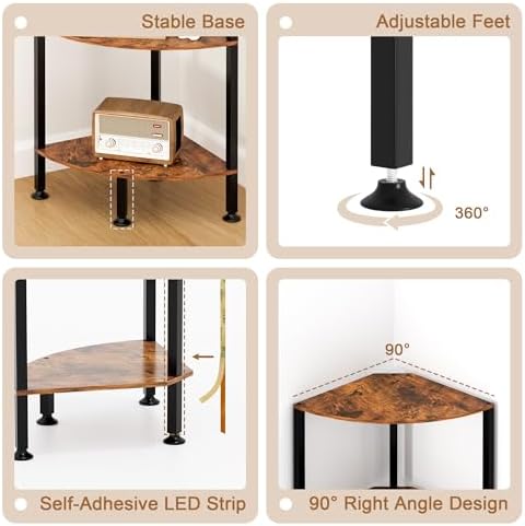6-Tier Corner Shelf with Light and Storage