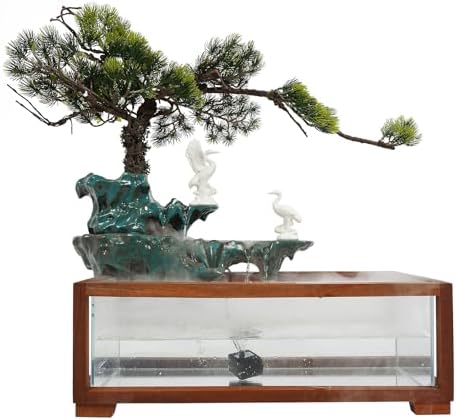 Antique Style Tabletop Water Fountain with Fish Tank and Crane Statues