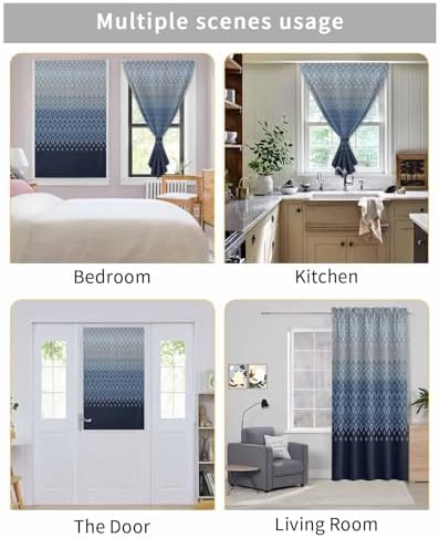 Yomandocix Blue Grey Ombre Geometric Self Adhesive Curtains 47x63 Inches