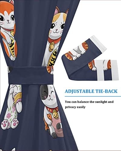 Japanese Noren Blackout Door Curtains with Lucky-Cats Blue 54x72