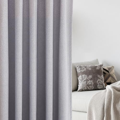 Light Grey Blackout Pinch Pleated Linen Curtains 2 Panels Set