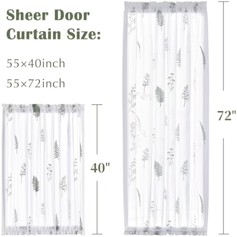 Jinchan French Sheer Door Curtain Panel 40 Inches Green on White