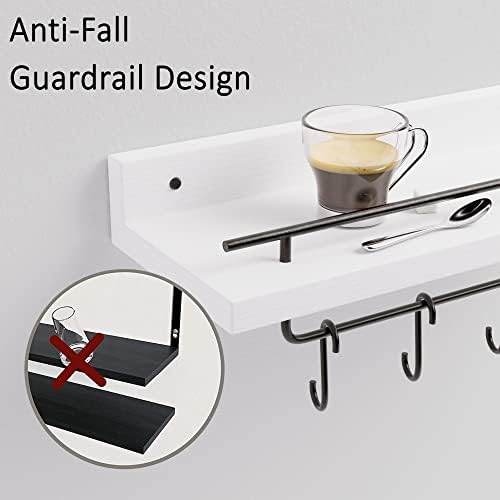 Ecowillon Pine Floating Shelves with Hooks Set of 2