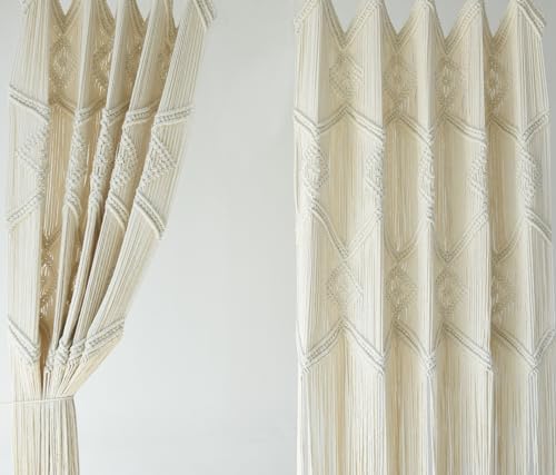 IOWER Macrame Curtains 2 Panels 50x75 3mm Cotton Boho Decor