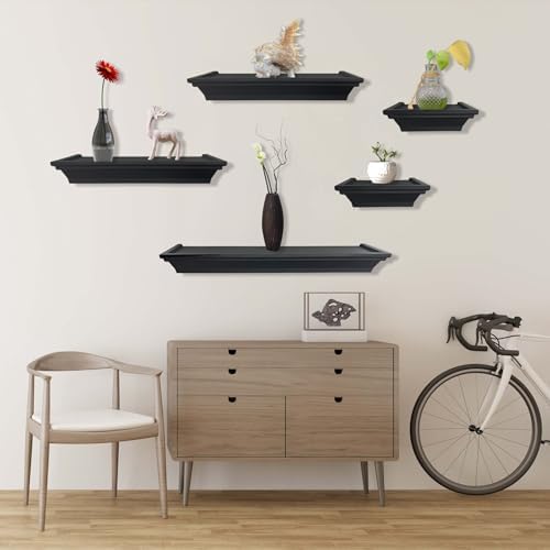 Black Floating Shelves Set of 5 for Home Decor