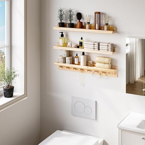 MBYD 36 Inch Floating Wood Shelf With Hooks