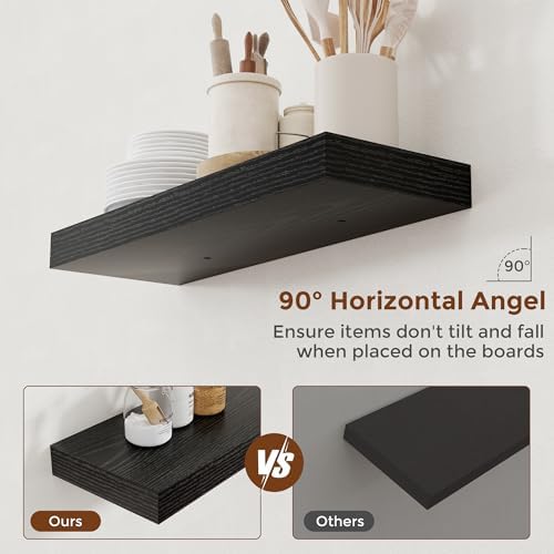 24 Inch Floating Shelves Set of 2 Black Wall Mount