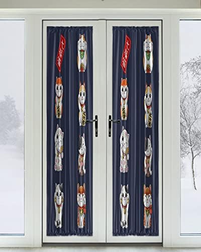 Japanese Noren Blackout Door Curtains with Lucky-Cats Blue 54x72
