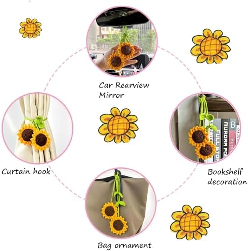 2 Pack Crochet Sunflower Car Hanging Ornament for Women