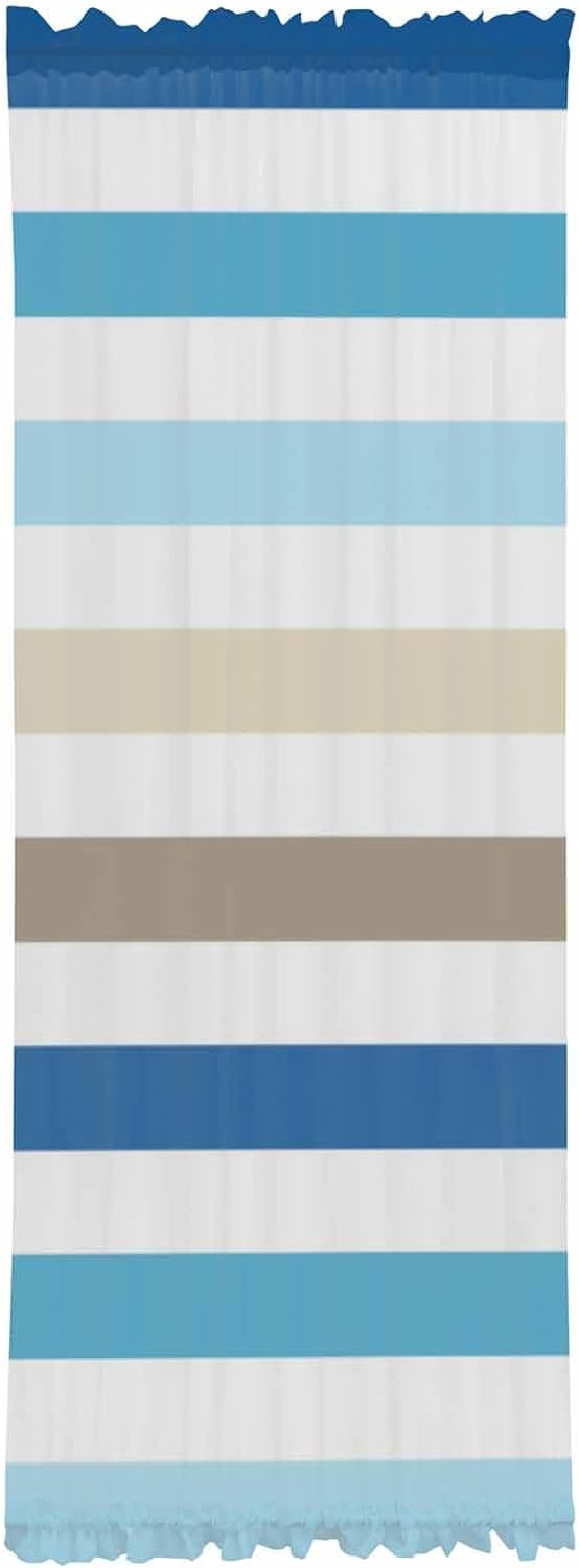 Blue Teal Brown Striped French Door Curtains 54W x 72L
