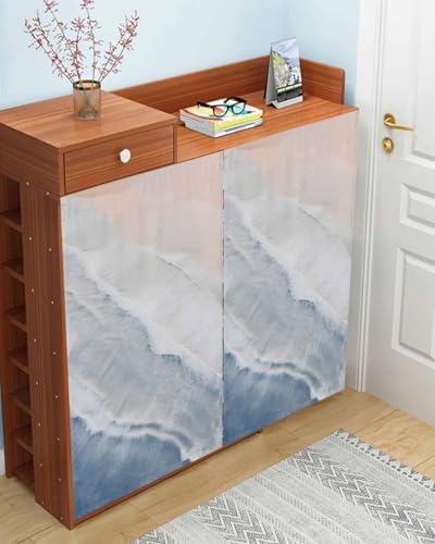 Navy Blue Coastal Wave Self Adhesive Curtains for Windows