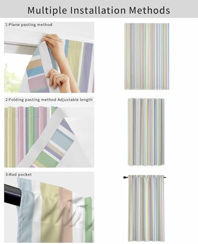Rainbow Striped Self Adhesive Curtains for Windows 59x84 Inches