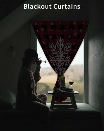 Christmas Red Black Checkered Self Adhesive Curtains for Windows