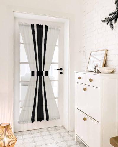 Farm Simple Geometric Black Stripes French Door Curtain Panel