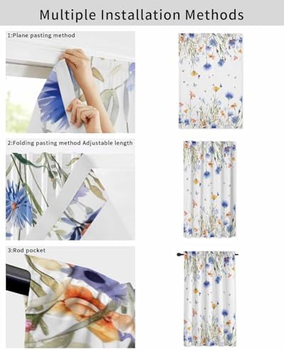 Spring Floral Self Adhesive Portable Curtains for Windows