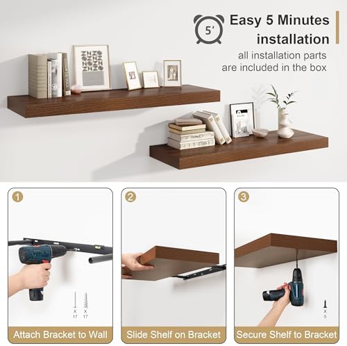 12 Inch Deep Floating Shelf Wall Mount Walnut Set of 1