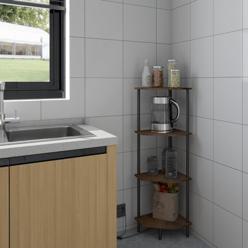 4 Tier Corner Shelf with LED Light and Storage