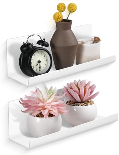 White Floating Shelves No Drilling Acrylic Wall Shelves 2 Pack