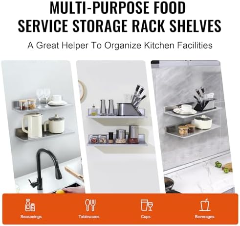 Happybuy 86 x 24 Stainless Steel Floating Shelf with Backsplash