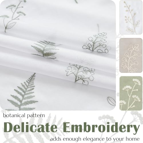 Jinchan French Sheer Door Curtain Panel 40 Inches Green on White
