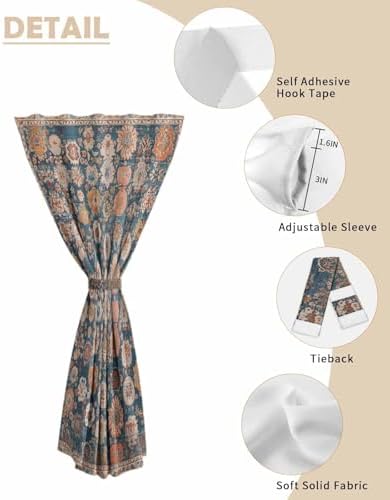 Blue Flower Print Self Adhesive Blackout Curtains for Windows
