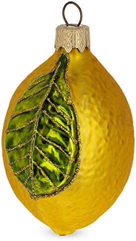 Lemon with Leaf Glass Christmas Ornament 37 Inches
