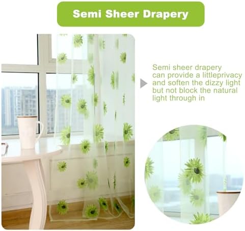 Ufurty Sunflower Floral Sheer Curtain Panels 2PCS