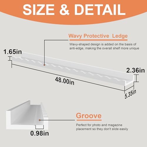 Solid Bamboo Floating Shelves Set of 2 White 48 Inch