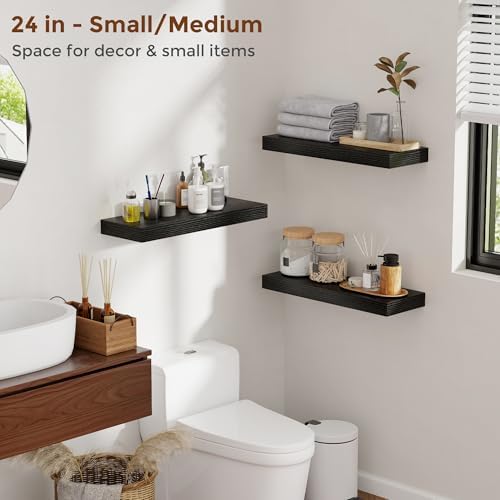 24 Inch Floating Shelves Set of 2 Black Wall Mount