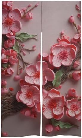 Japanese Noren Door Curtain with Leaves 34x57 Inch Split Drape