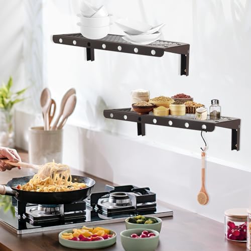 Modern Floating Shelves Set of 2 with Hooks and Storage