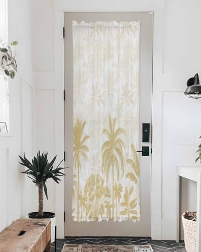 Beige Palm Tree French Door Curtain with Rod Pocket