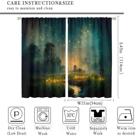 Firefly Blackout Curtain Panels Fantasy Landscape with Light for Kids Room