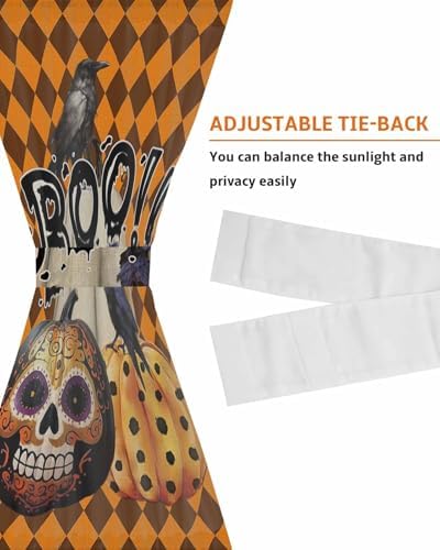 Halloween French Door Curtain 54x40 Sheer with Tieback