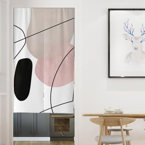 Geometric Circle Door Curtain with Retractable Rod