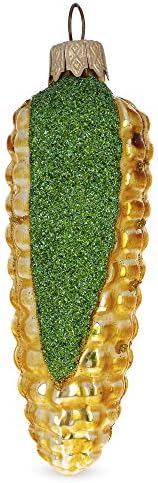 Glittered Corn on The Cob Glass Christmas Ornament 1