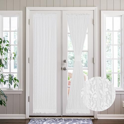 Lace French Door Curtain 72 Inch Long 2 Pack with Tieback