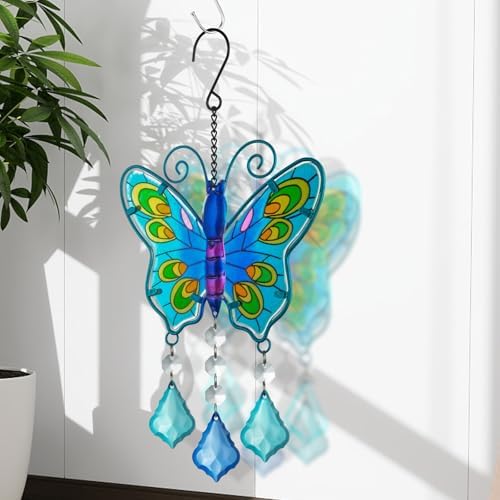 Butterfly Stained Glass Suncatcher with Chain Blue Decor