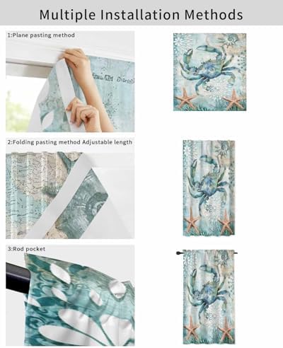 Coastal Crab Self Adhesive Room Darkening Curtains for Windows
