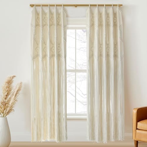 IOWER Macrame Curtains 2 Panels 50x75 3mm Cotton Boho Decor