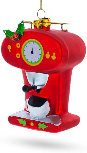 Vintage Red Espresso Machine Glass Christmas Ornament