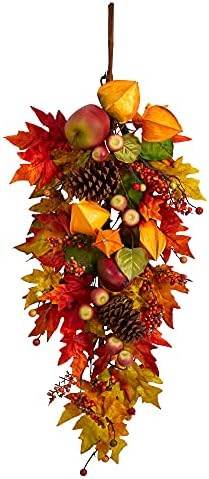 Nearly Natural 35in Autumn Maple Leaf and Berries Fall Wreath