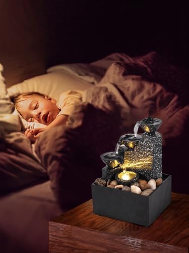 Tabletop Waterfall Decor with Soft Lights and Flowing Water