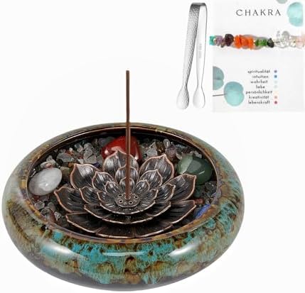 Blue Ceramic Incense Holder with Crystal Lotus and Accessories