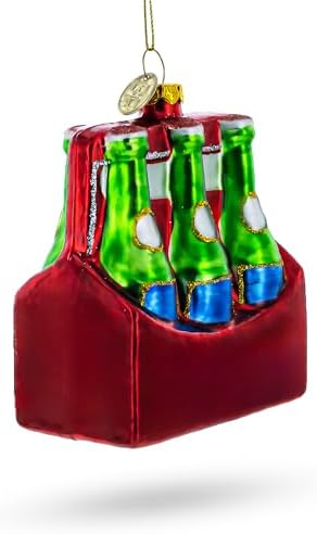 Festive Six-Bottle Beer Pack Blown Glass Christmas Ornament 1