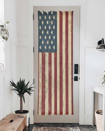 Retro Red Blue American Flag Door Curtain with Tieback