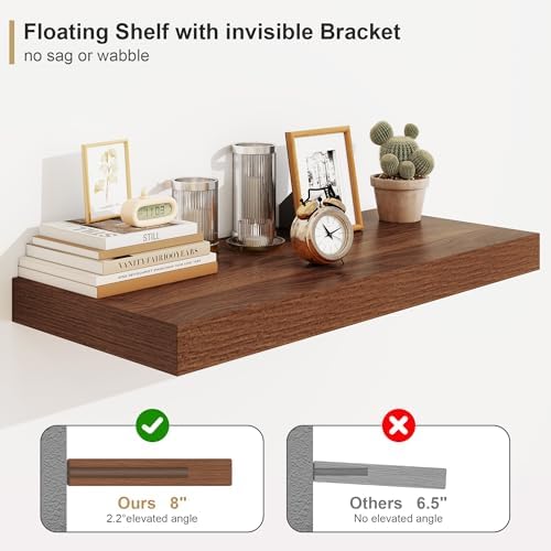 12 Inch Deep Floating Shelf Wall Mount Walnut Set of 1
