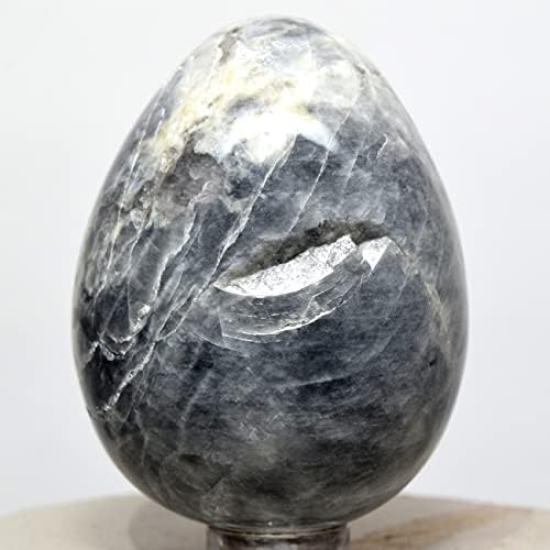 Black Moonstone Egg Indoor Fountain Stone with Stand